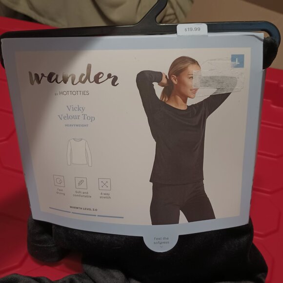 Wander by Hottotties Women's Velour Thermal Crewneck Sweatshirt - Black L - Picture 6 of 8